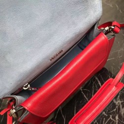 Prada Etiquette Bag In Red Calfskin With Metal Stud Trim 538