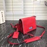 Prada Etiquette Bag In Red Calfskin With Metal Stud Trim 538