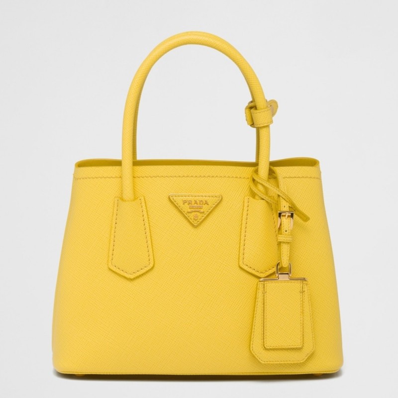 Prada Double Mini Bag In Yellow Saffiano Leather 116