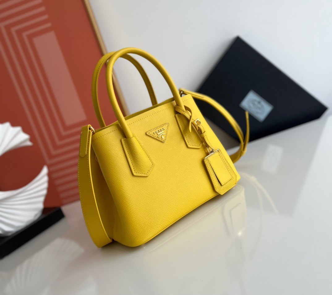 Prada Double Mini Bag In Yellow Saffiano Leather 116