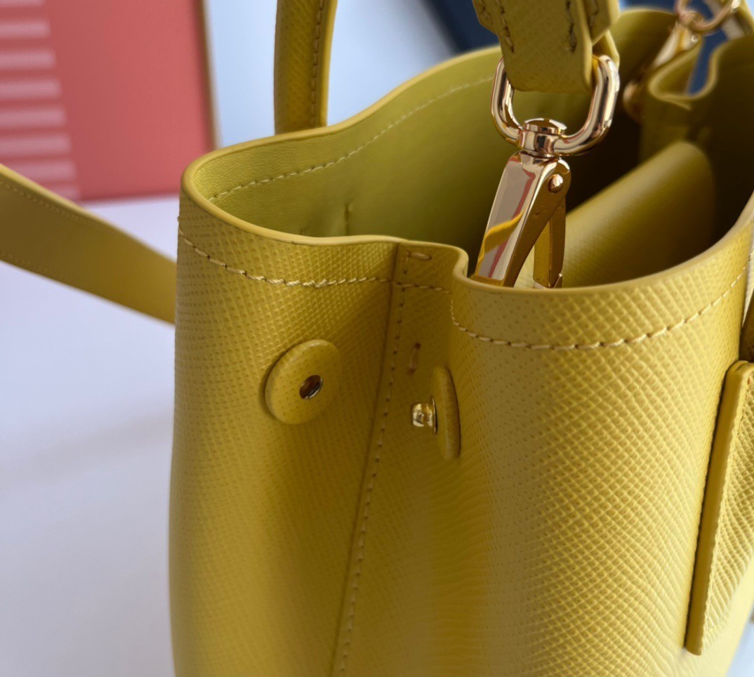 Prada Double Mini Bag In Yellow Saffiano Leather 116