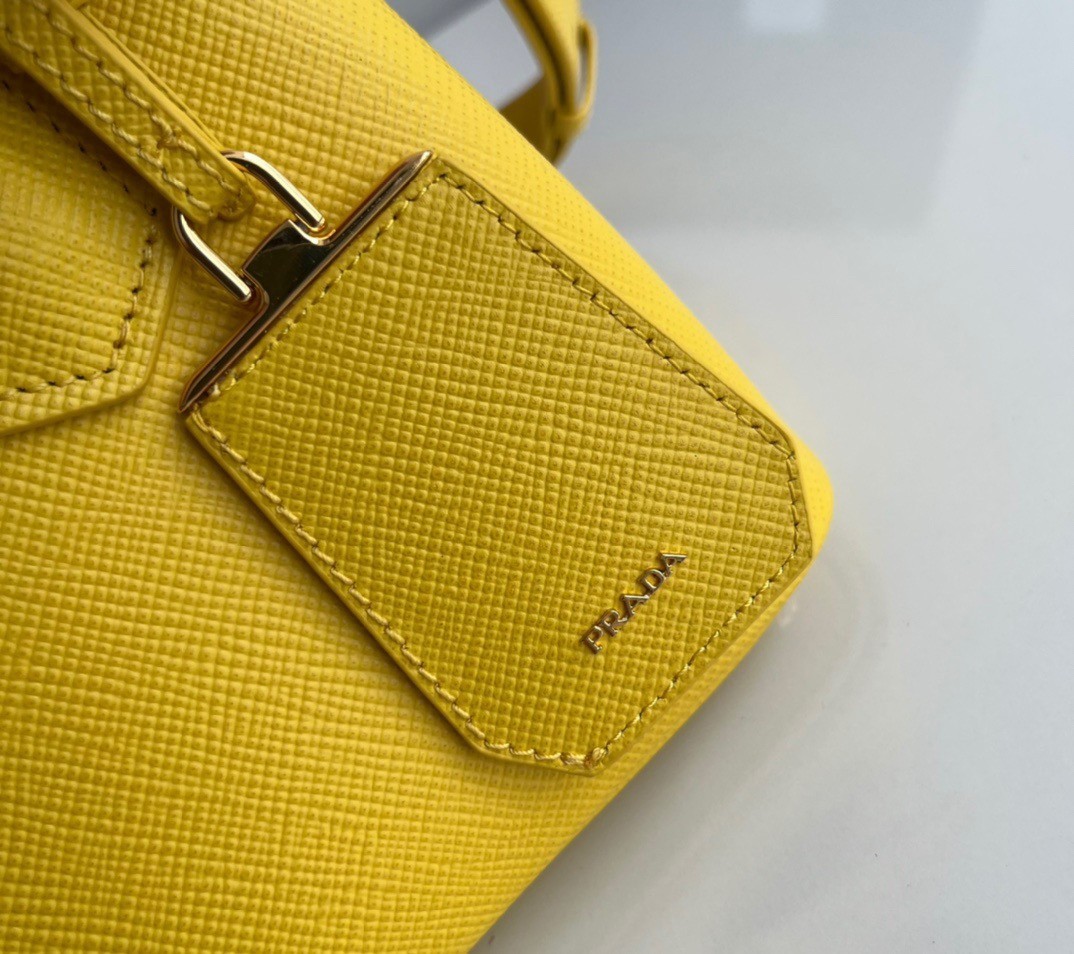 Prada Double Mini Bag In Yellow Saffiano Leather 116