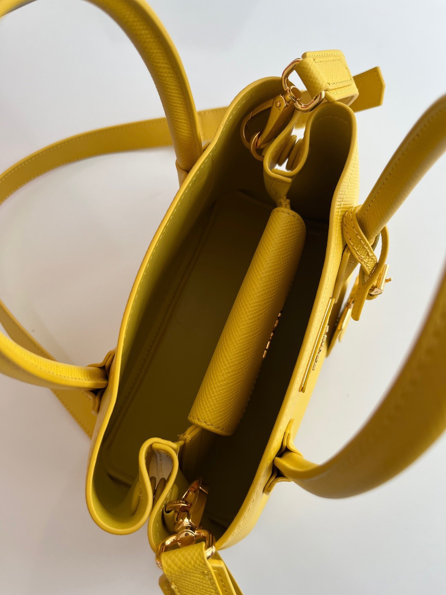 Prada Double Mini Bag In Yellow Saffiano Leather 116