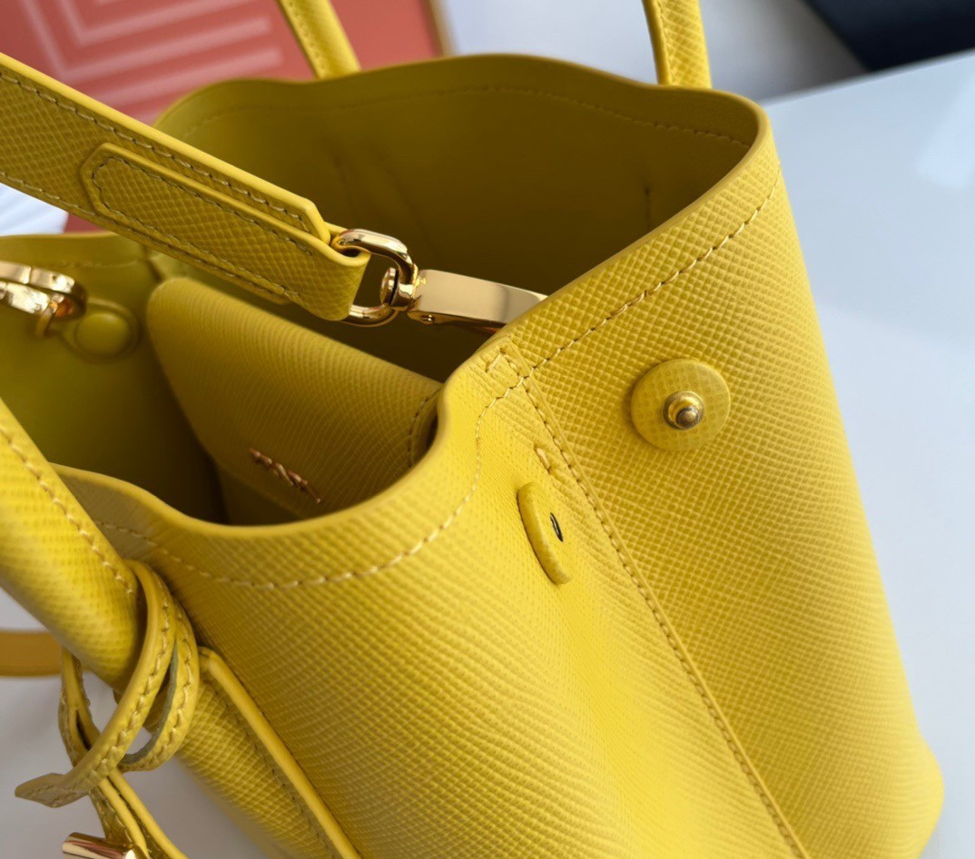 Prada Double Mini Bag In Yellow Saffiano Leather 116