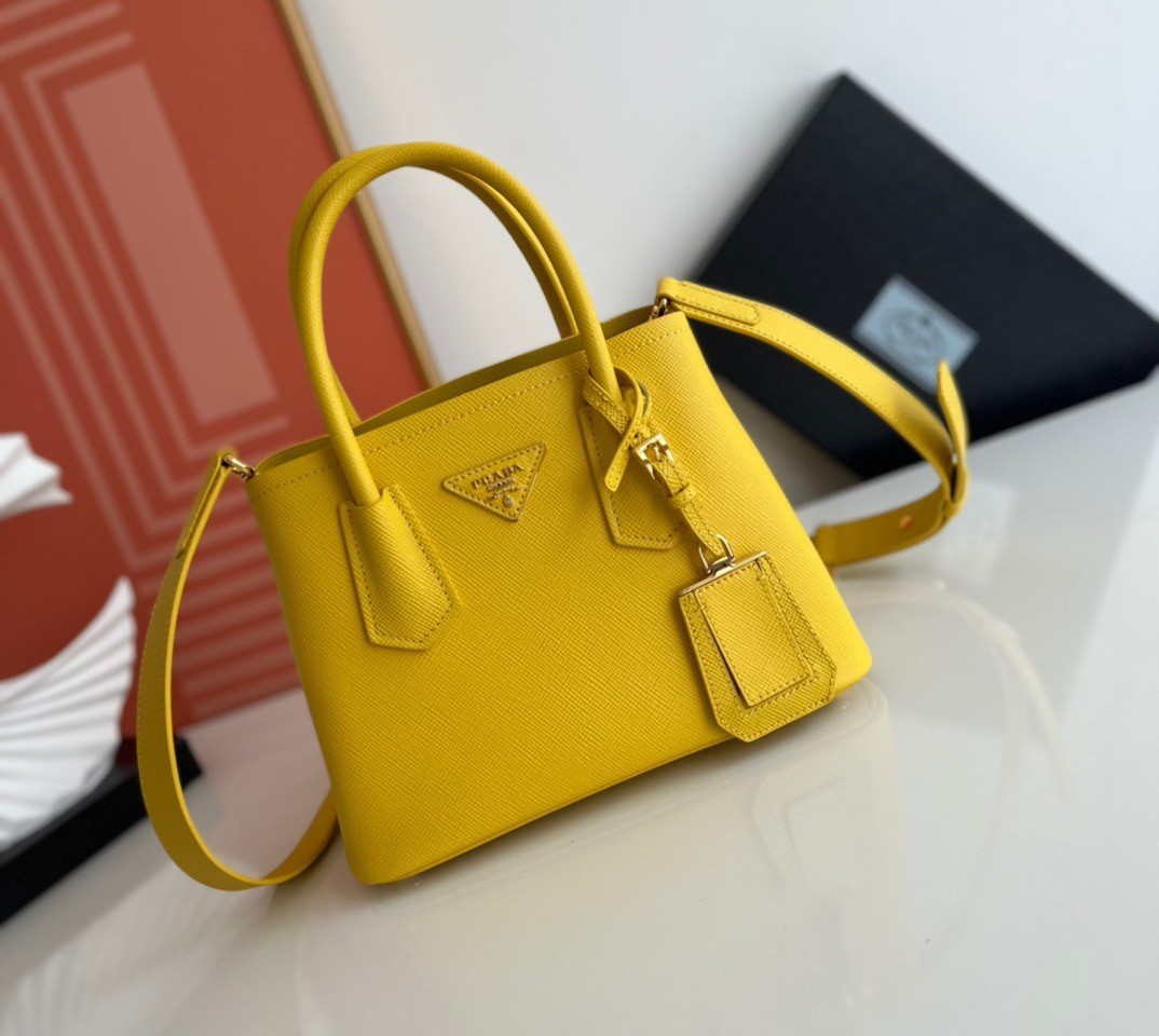 Prada Double Mini Bag In Yellow Saffiano Leather 116