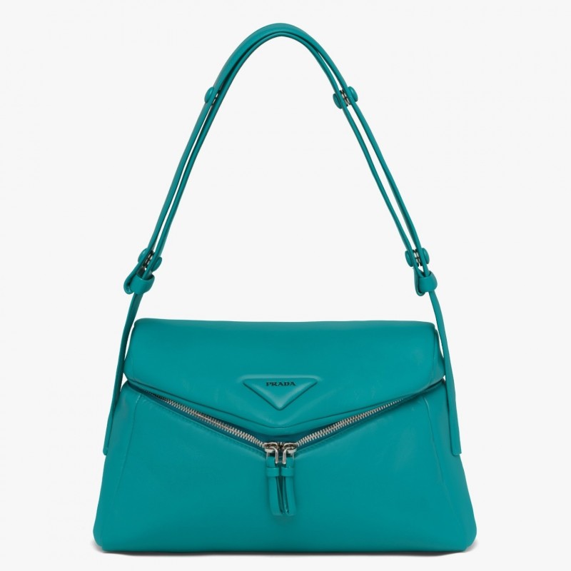 Prada Signaux Bag In Peacock Blue Padded Nappa Leather 995