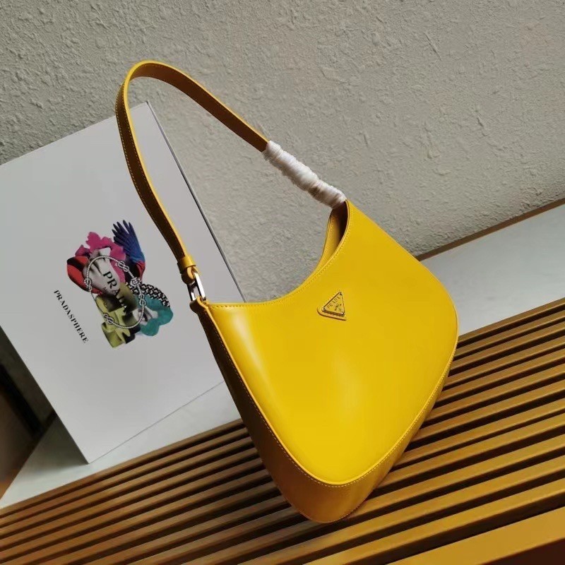 Prada Cleo Shoulder Small Bag In Yellow Brushed Leather 923