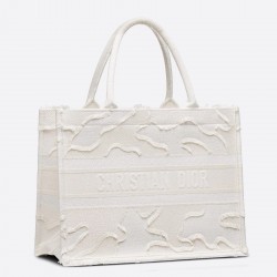 Dior Small Book Tote In White Camouflage Embroidered Canvas 053