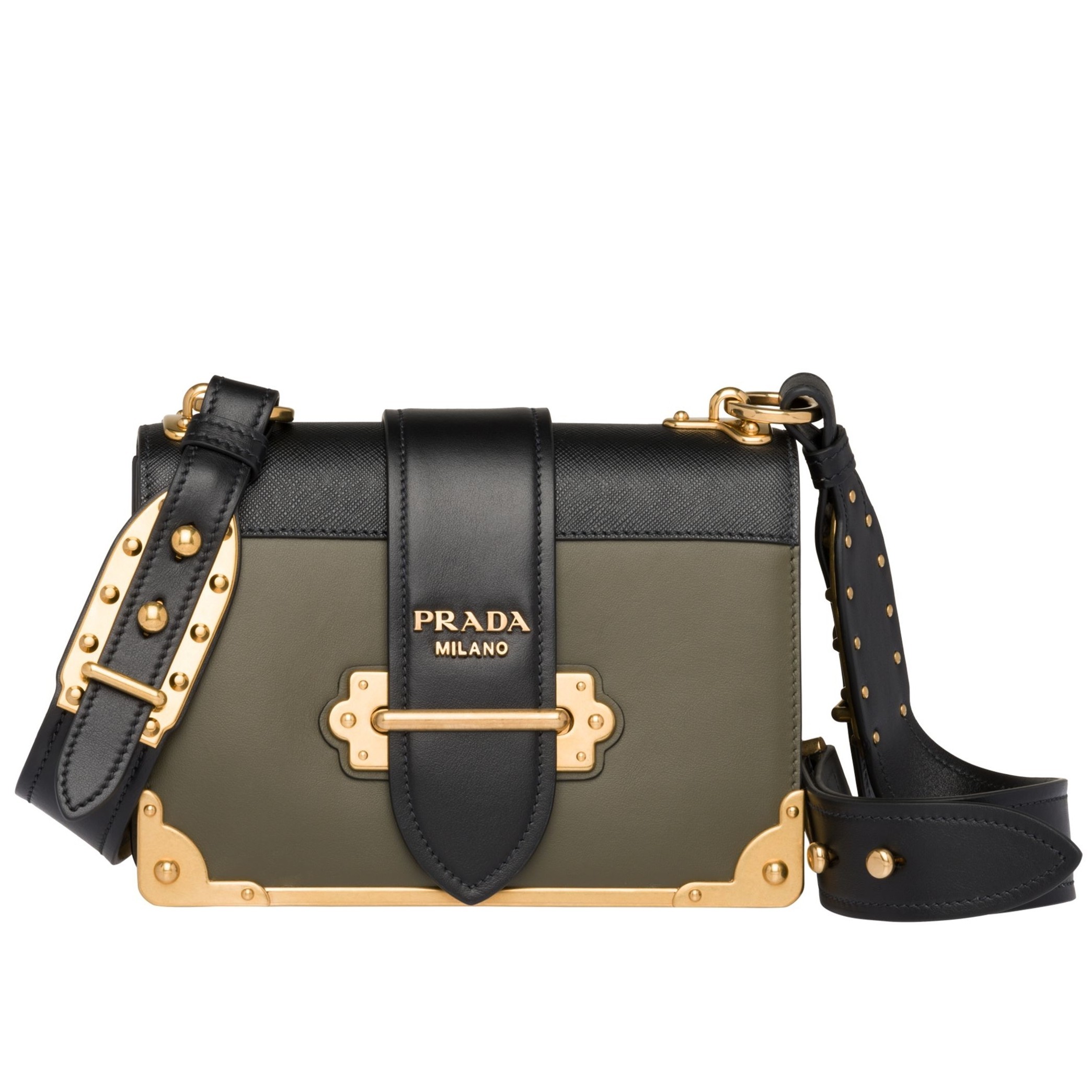 Prada Cahier Shoulder Bag In Green/Black Leather 932