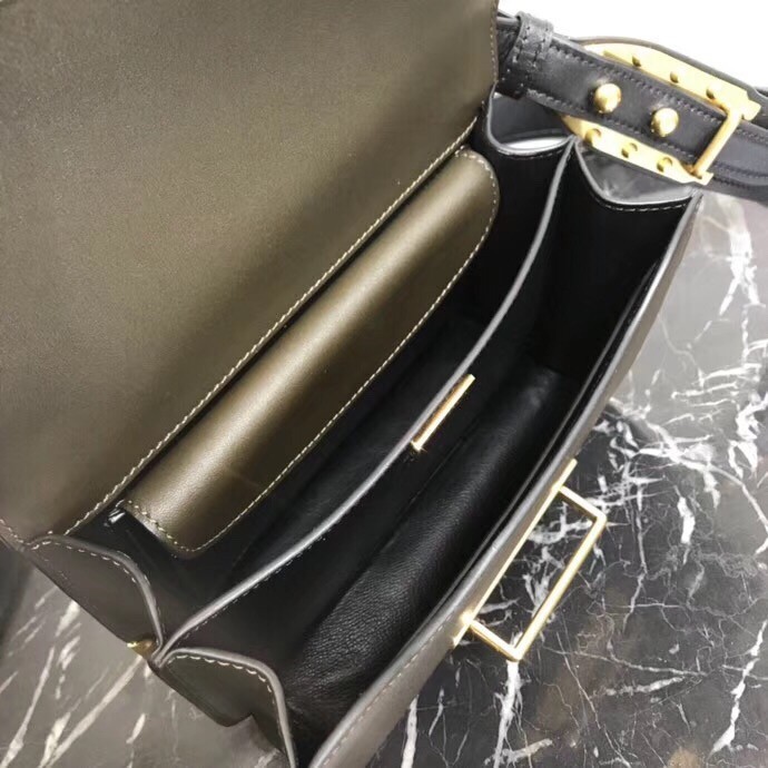 Prada Cahier Shoulder Bag In Green/Black Leather 932