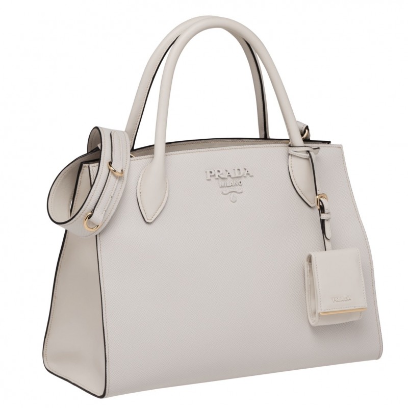 Prada Large Monochrome Bag In White Saffiano Leather 462