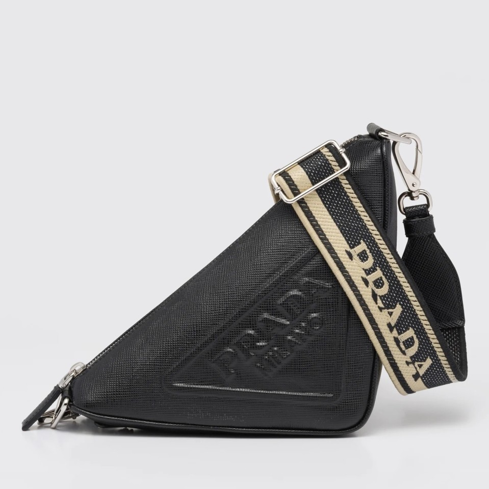 Prada Triangle Shoulder Bag In Black Saffiano Calfskin 667