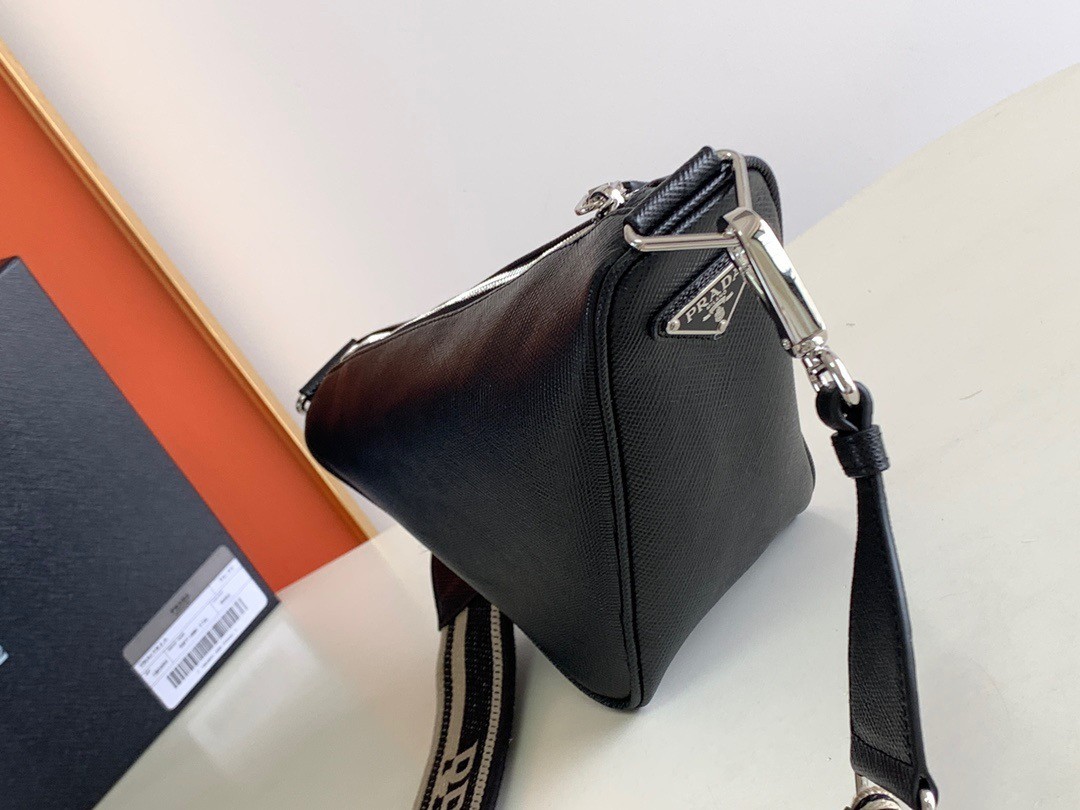 Prada Triangle Shoulder Bag In Black Saffiano Calfskin 667