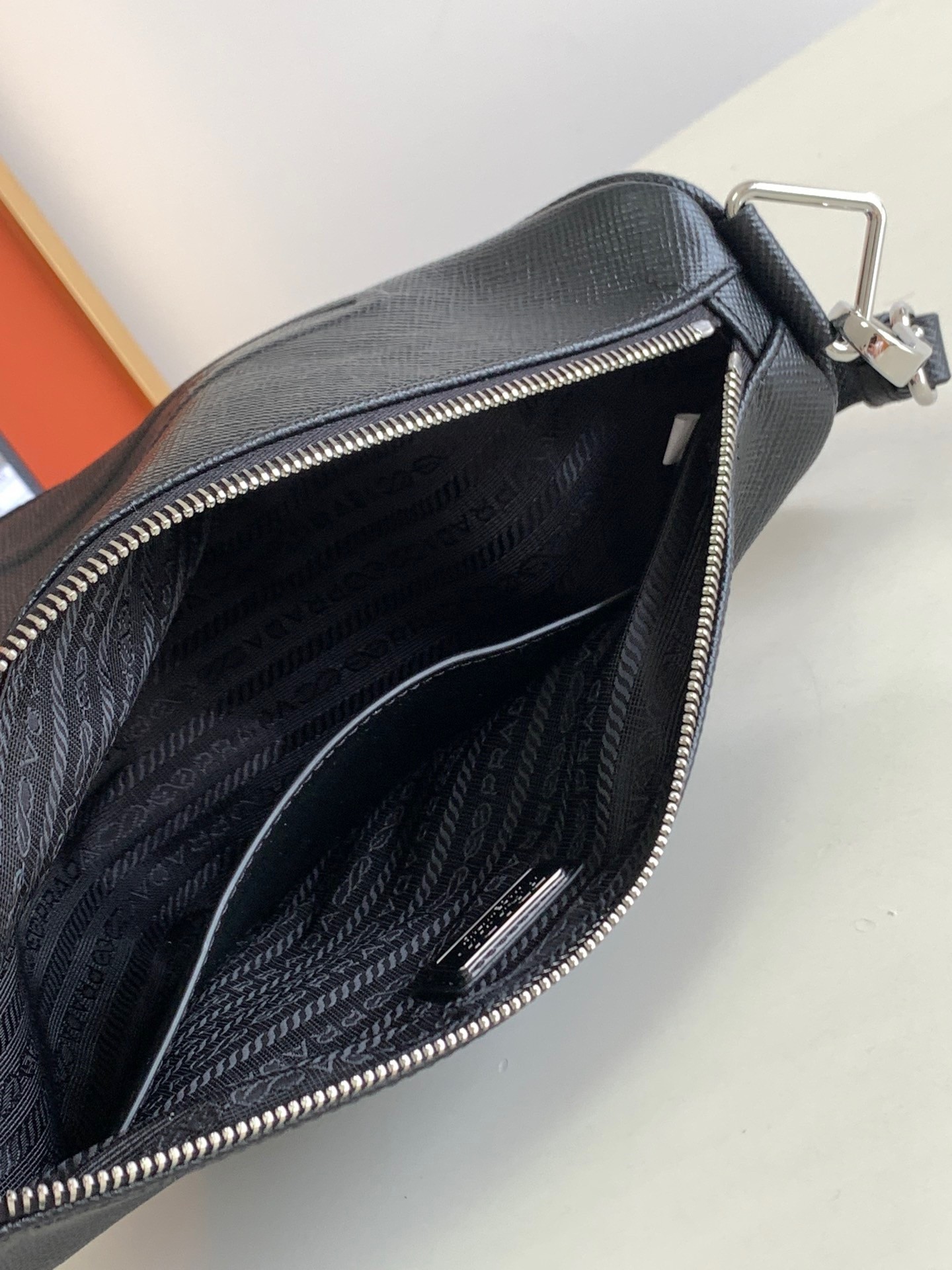 Prada Triangle Shoulder Bag In Black Saffiano Calfskin 667