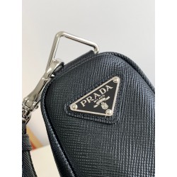 Prada Triangle Shoulder Bag In Black Saffiano Calfskin 667