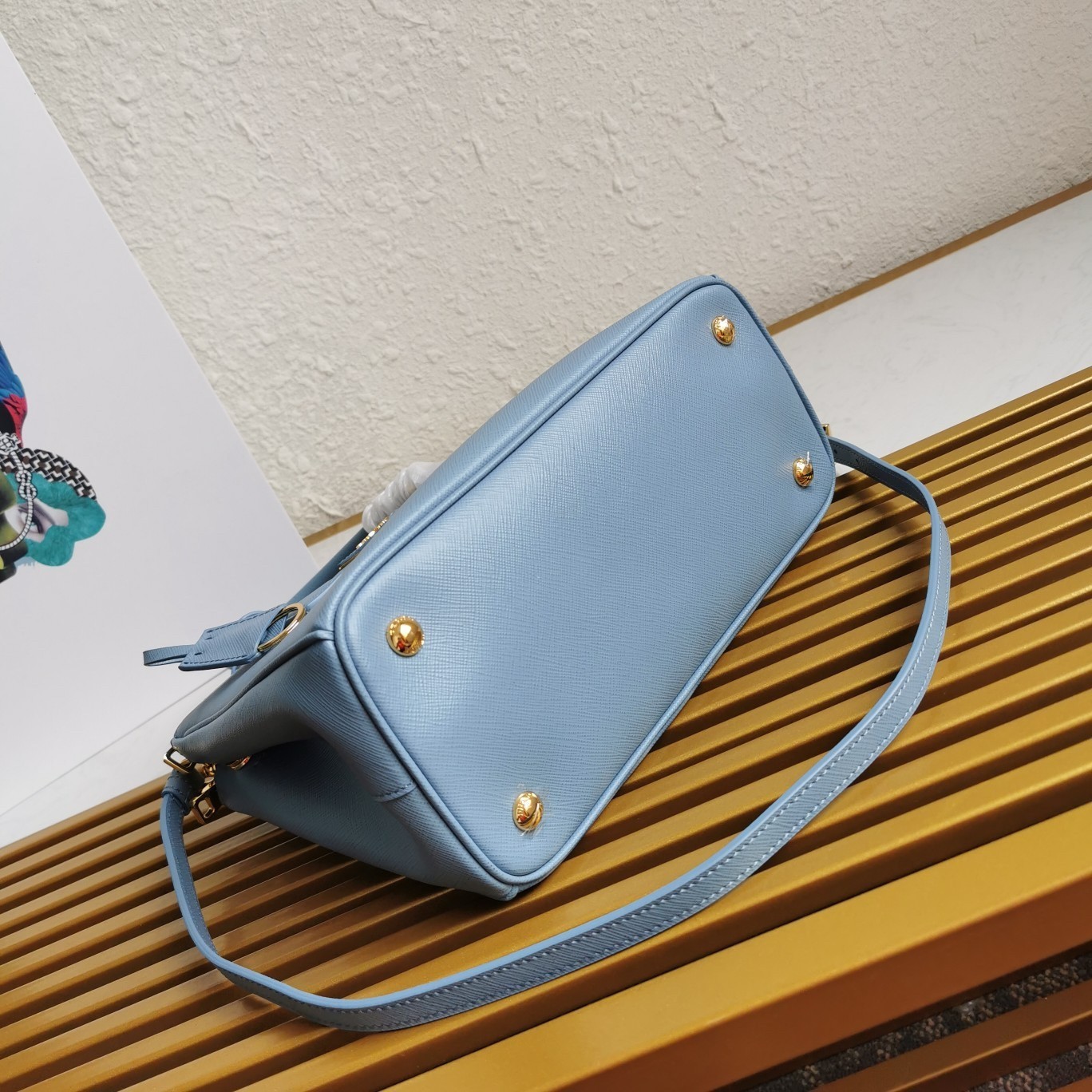 Prada Small Galleria Bag In Celeste Saffiano Leather 362