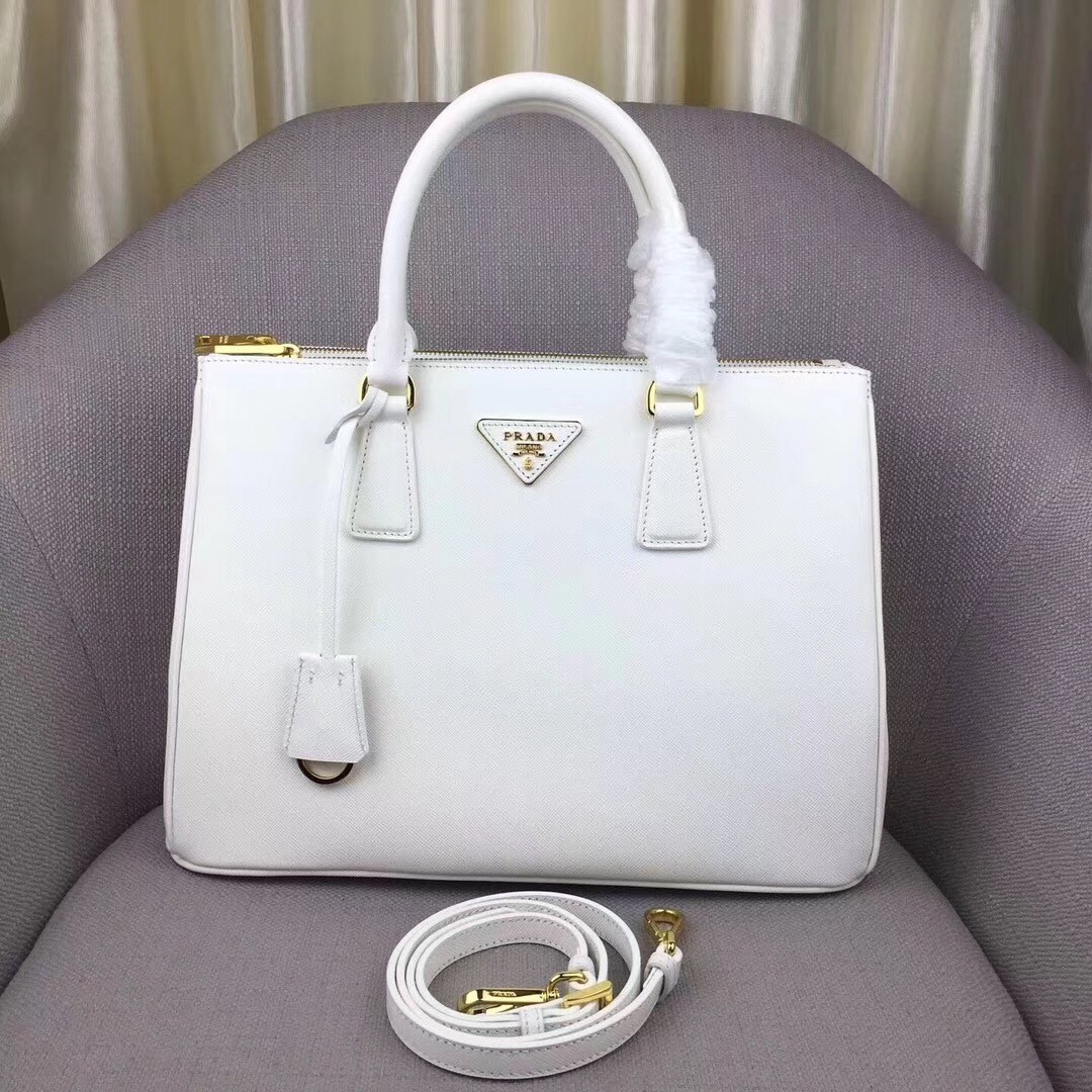 Prada Medium Galleria Bag In White Saffiano Leather 241