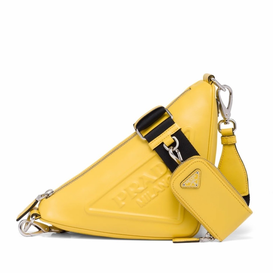 Prada Triangle Shoulder Bag In Yellow Leather 228