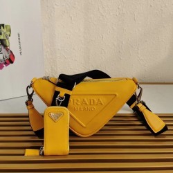 Prada Triangle Shoulder Bag In Yellow Leather 228