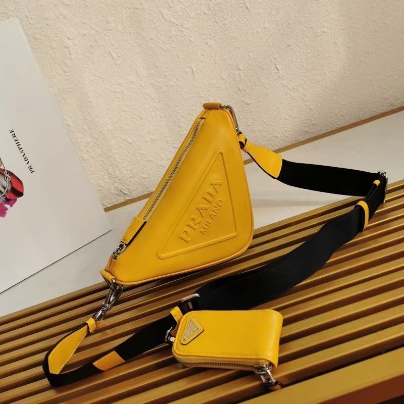 Prada Triangle Shoulder Bag In Yellow Leather 228