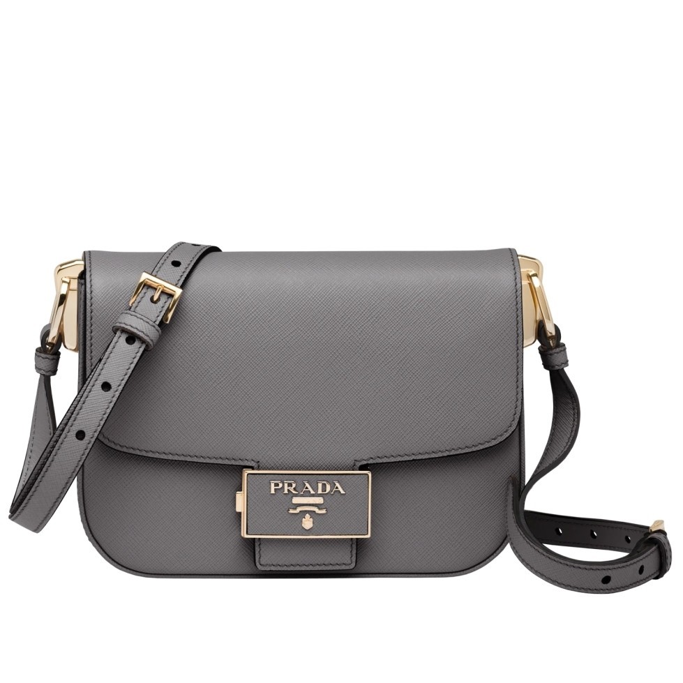 Prada Embleme Bag In Grey Saffiano Leather  829