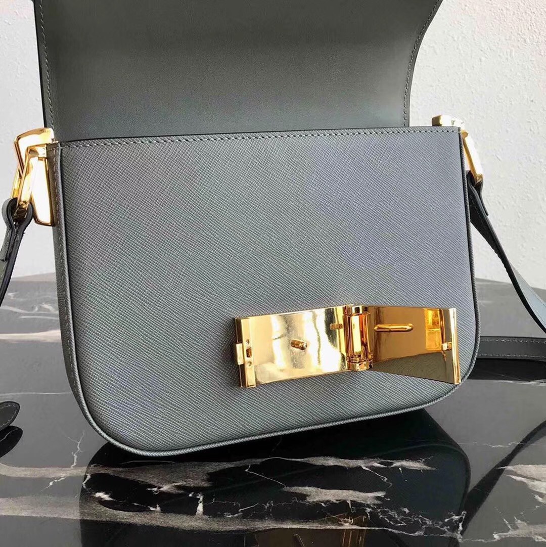 Prada Embleme Bag In Grey Saffiano Leather  829