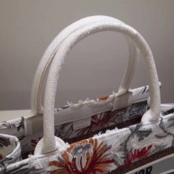 Dior Small Book Tote In White Camouflage With Flowers 725