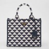 Prada Symbole Small Bag In White/Blue Jjacquard Fabric 944