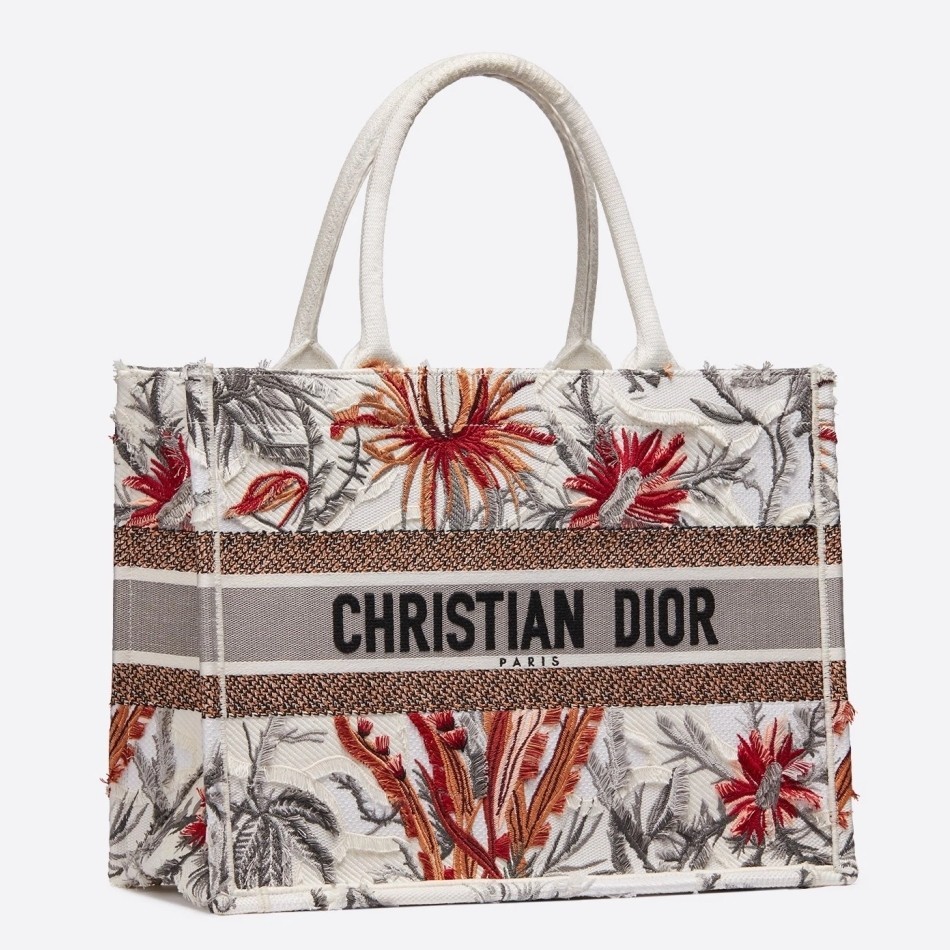 Dior Small Book Tote In White Camouflage With Flowers 725