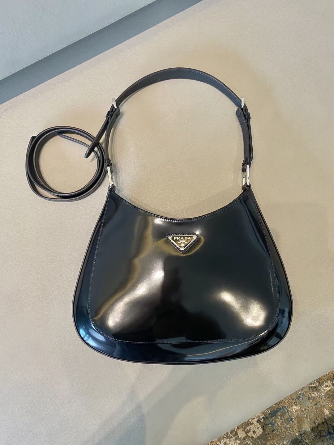 Prada Cleo Large Shoulder Bag In Black Brushed Leather  958