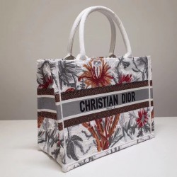 Dior Small Book Tote In White Camouflage With Flowers 725