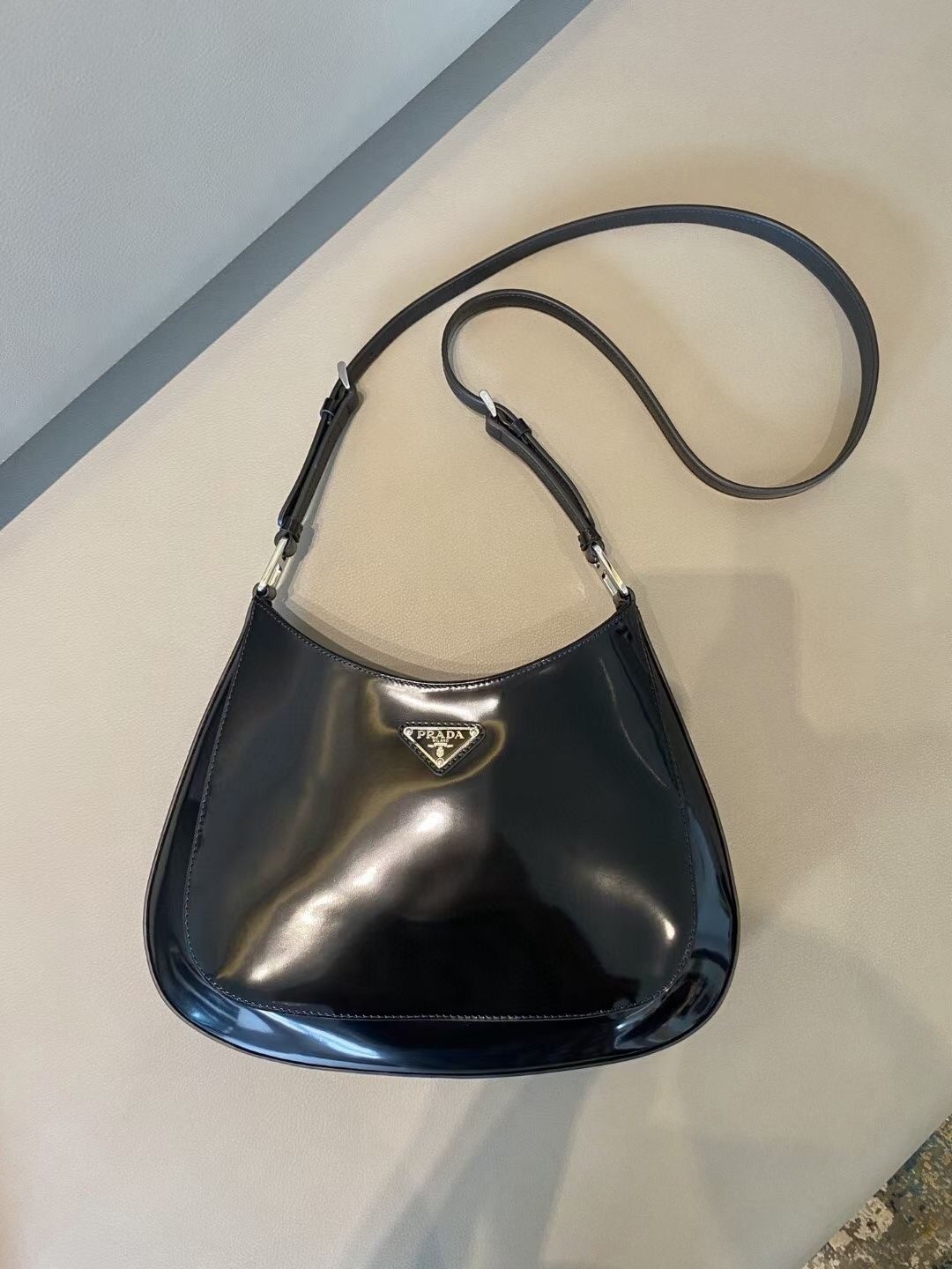 Prada Cleo Large Shoulder Bag In Black Brushed Leather  958