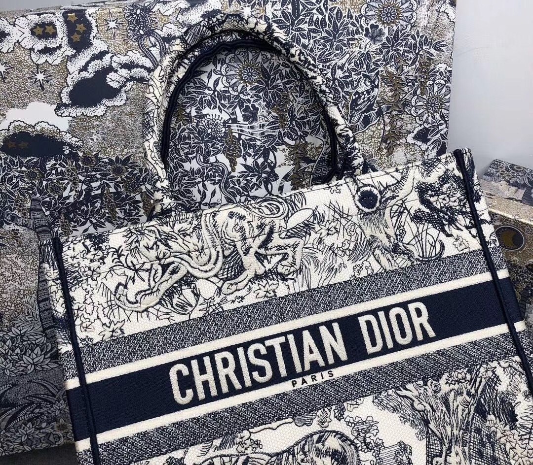 Dior Small Book Tote In Blue Toile De Jouy Canvas 139