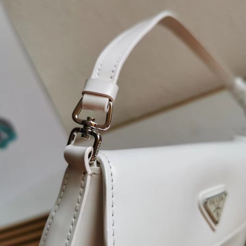 Prada White Brushed Leather Cleo Shoulder Bag with Flap 417