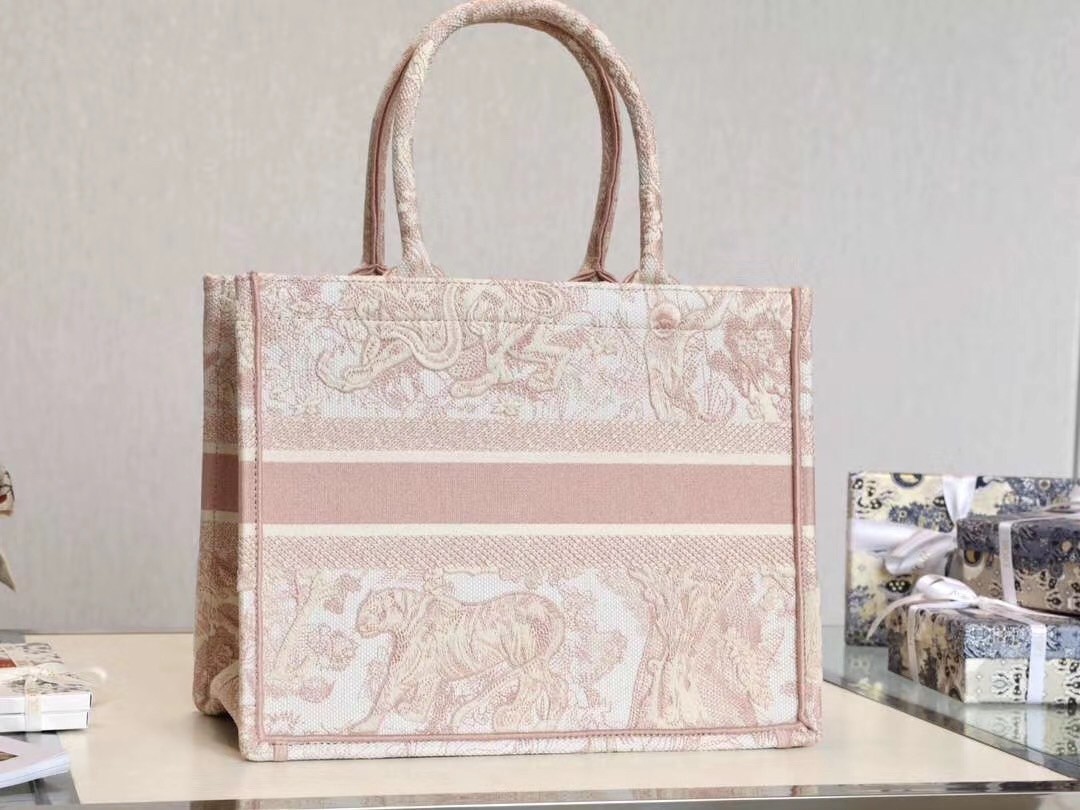 Dior Small Book Tote In Pink Toile De Jouy Canvas 157