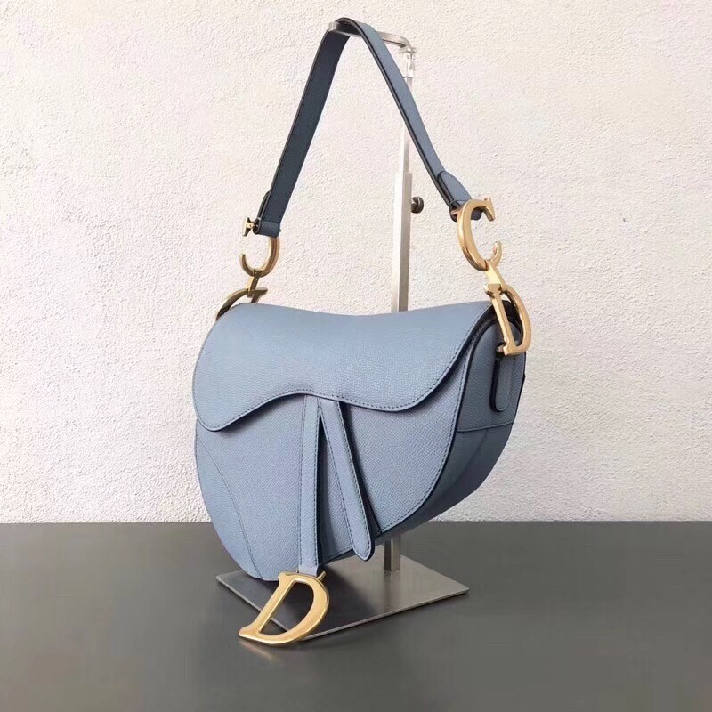 Dior Saddle Bag In Sky Blue Grained Calfskin 309