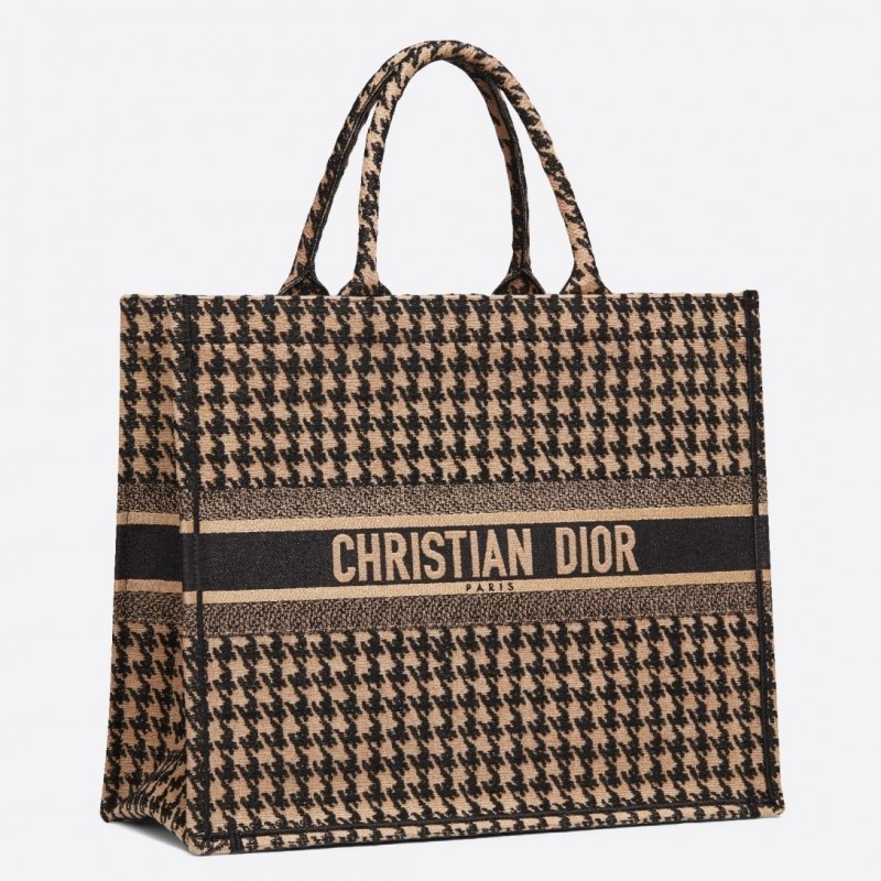 Dior Book Tote Bag In Houndstooth Embroidery Canvas 226