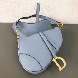 Dior Saddle Bag In Sky Blue Grained Calfskin 309
