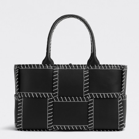 Bottega Veneta Black Arco Small Tote with White Overlock Stitching 194