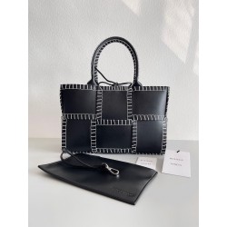 Bottega Veneta Black Arco Small Tote with White Overlock Stitching 194