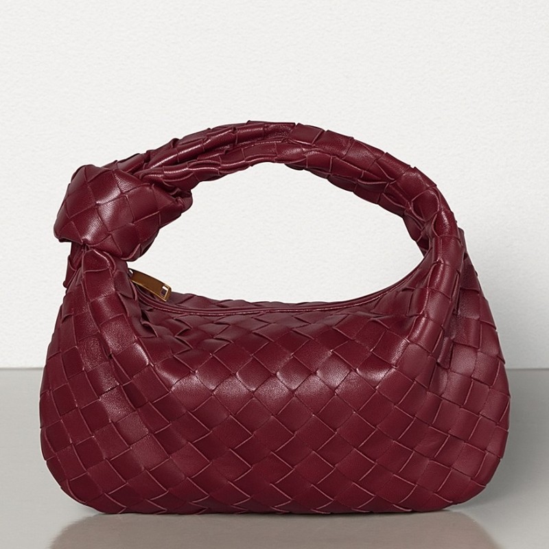 Bottega Veneta Mini BV Jodie Bag In Bordeaux Woven Leather 937