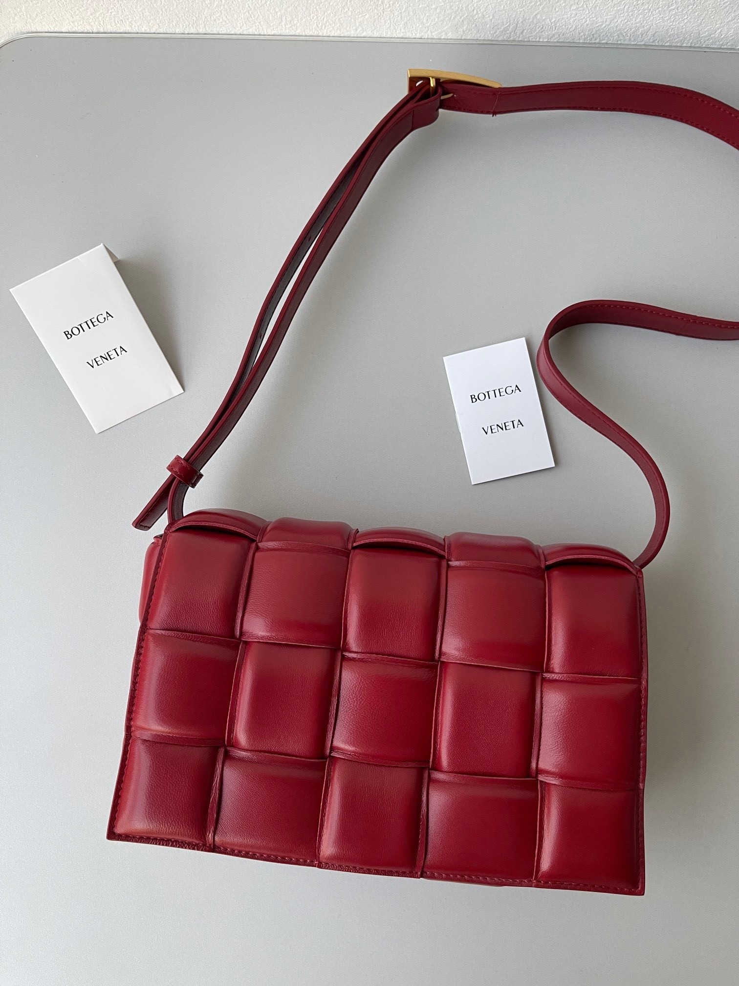 Bottega Veneta Padded Cassette Bag In Dard Red Lambskin 590