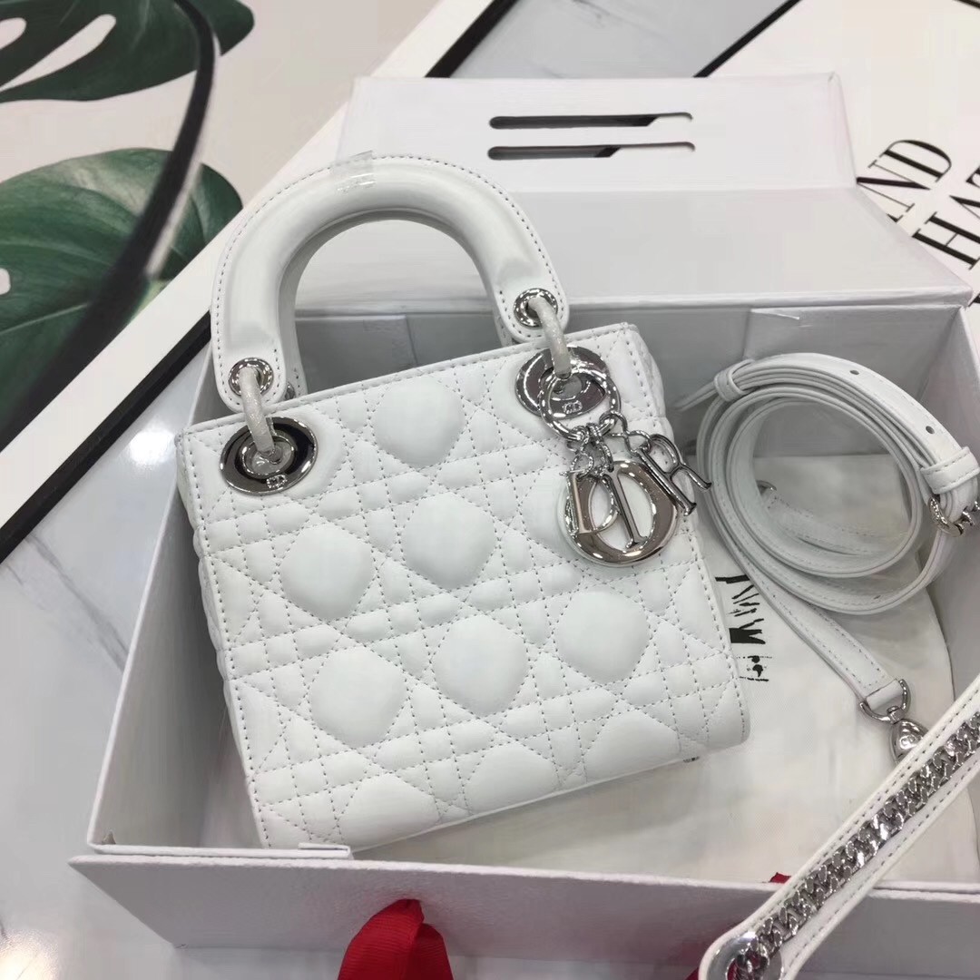 Dior Mini Lady Dior Bag In White Lambskin 704