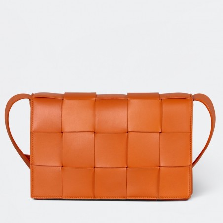 Bottega Veneta Cassett Bag In Orange Intrecciato Lambskin 291