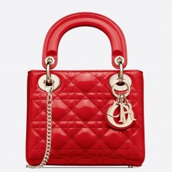 Dior Mini Lady Dior Bag In Cherry Patent Calfskin 744