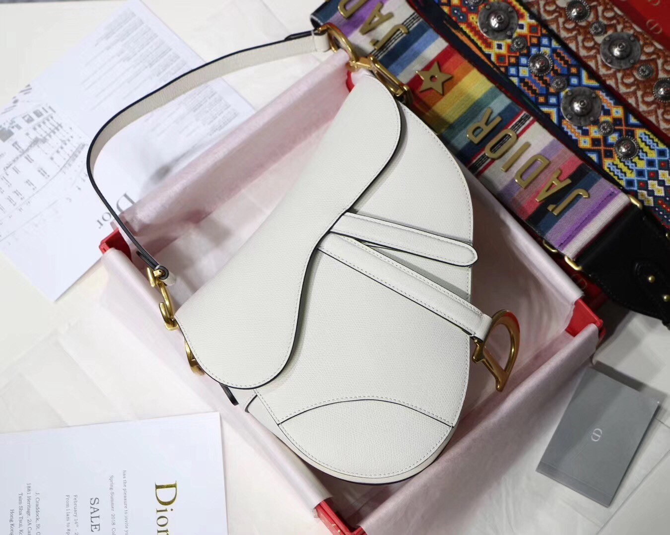 Dior Saddle Bag In White Grained Calfskin 328