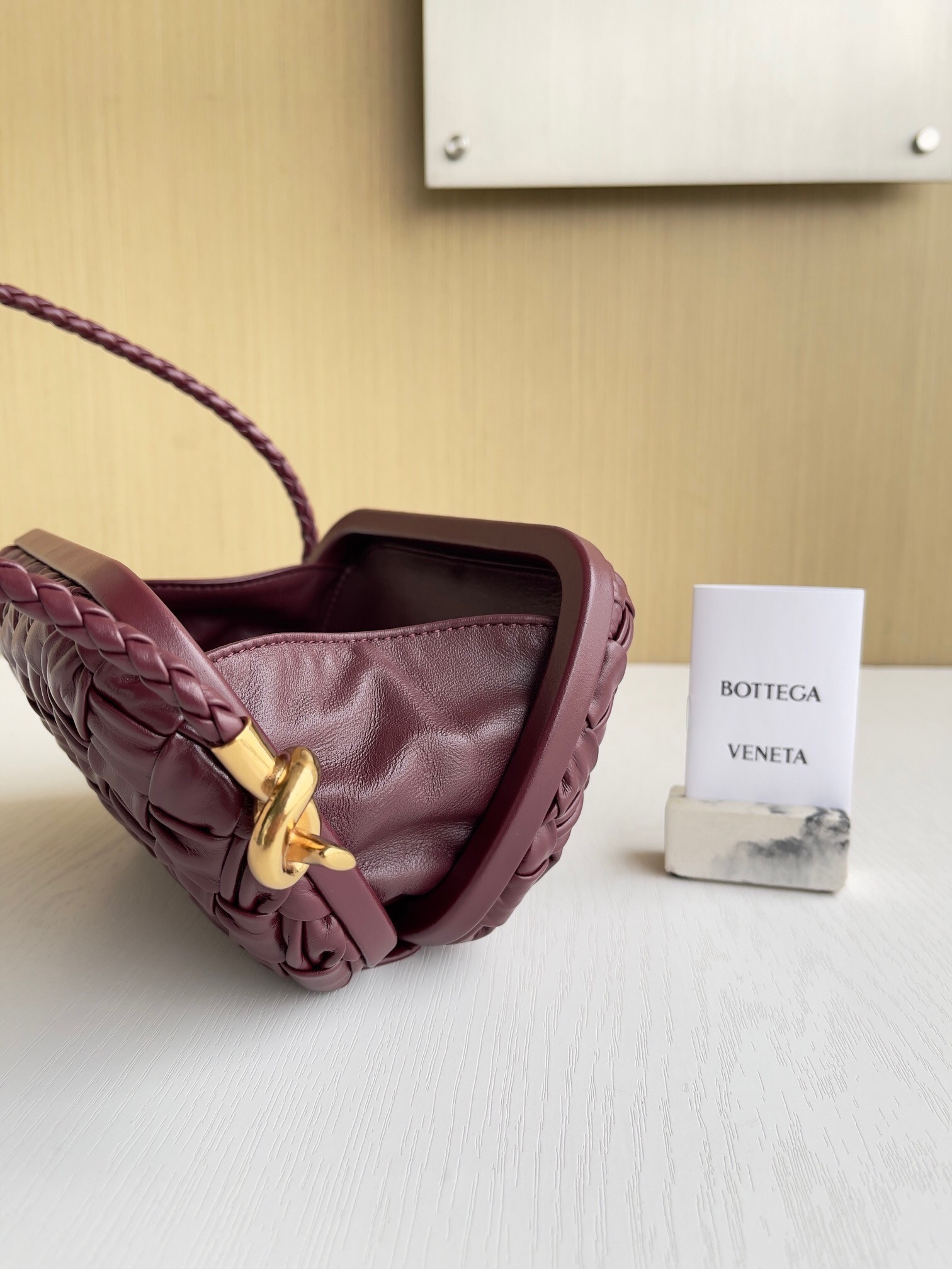 Bottega Veneta Knot Minaudiere On Strap In Barolo Foulard Intreccio Leather 541