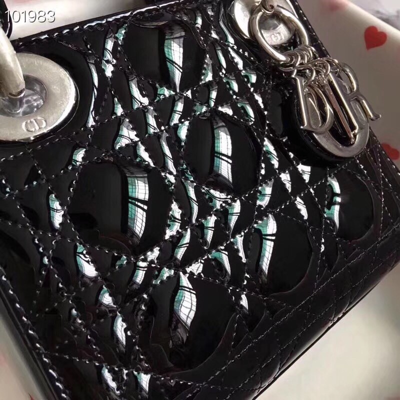 Dior Mini Lady Dior Bag In Black Patent Calfskin 773