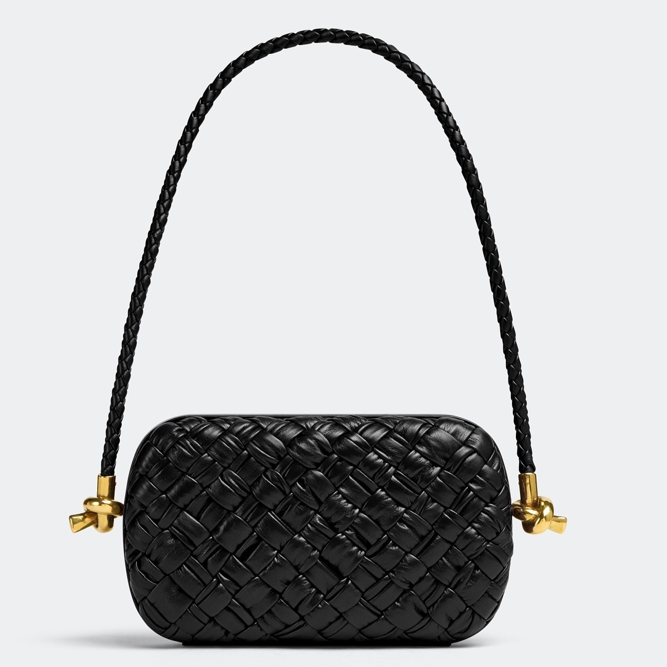 Bottega Veneta Knot Minaudiere On Strap In Black Foulard Intreccio Leather 266