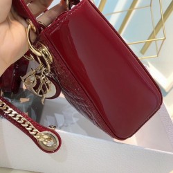 Dior Mini Lady Dior Bag In Red Patent Calfskin 204